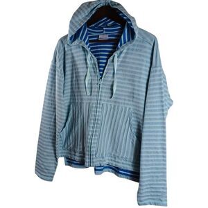 Columbia Sportswear Hoodie XL | Blue Coastal Stripe Cotton Blend Zip Up Layer